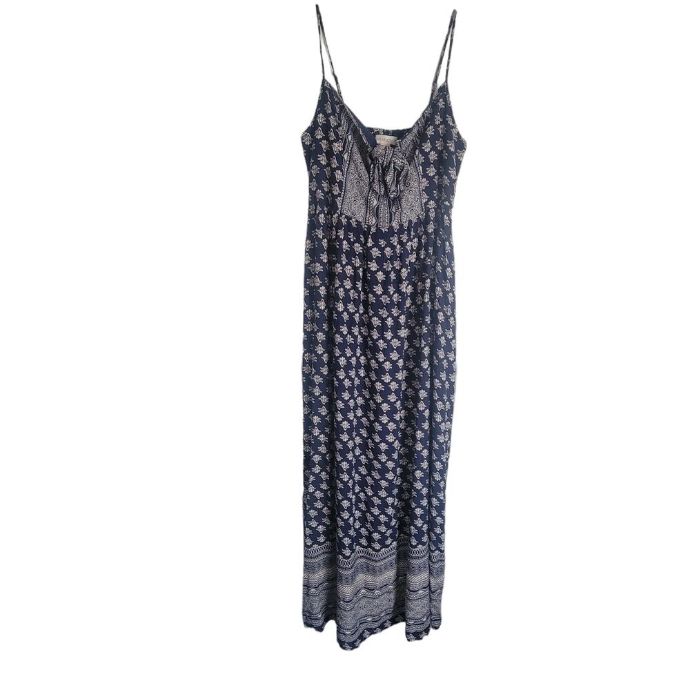 Band of Gypsies Dress Size L Boho Maxi Black White Smock Empire Straps Pocket